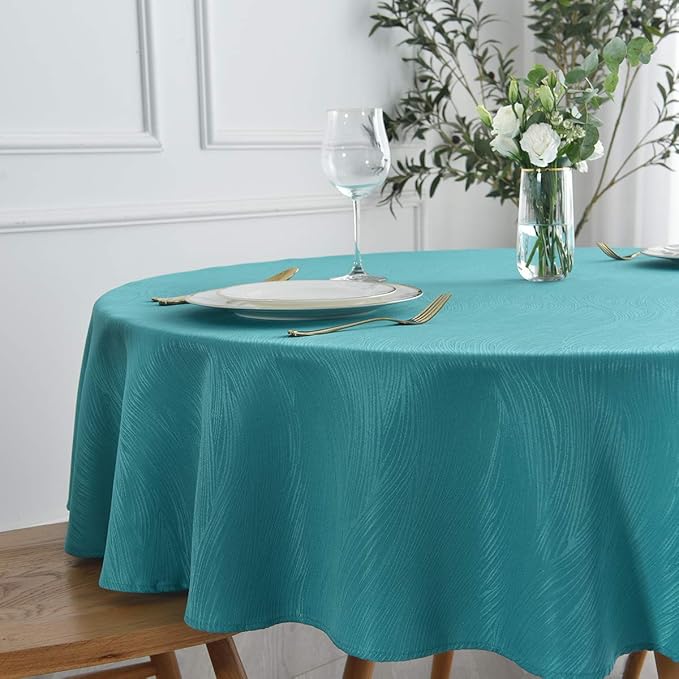 maxmill Jacquard Round Table Cloth Swirl Design Waterproof Antiwrinkle Spillproof Heavy Weight Soft Tablecloths for Circular Table Cover and Kitchen Dinning Tabletop Round 70 Inch Teal