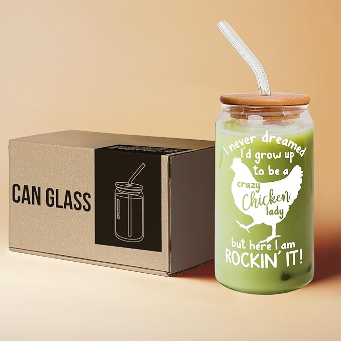 Pawzity Chicken Gifts for Women - Chicken Themed Gifts - Chickens Lover Gift, Chickens Lady Mom Gift - Christmas Ideas for Women - Farmer Animal Present Ideas - 16 Oz 2-sided Can Glass