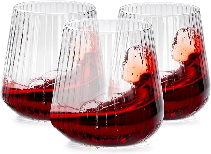 Ciaell 30 Pack Plastic Ribbed Wine Glasses - 14 OZ Thicker Origami Stemless Disposable Wine Champagne Whiskey Unbreakable Cocktail Glass, Reusable Wine Cups for Party Wedding Bar Christmas New Year
