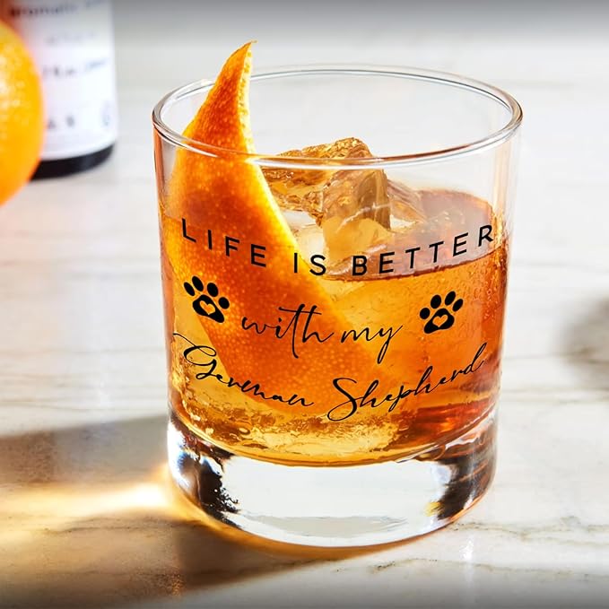 German Shepherd Gifts Whiskey Glasses 10 oz, Dog Mom Dad Lovers Owners Gifts, Funny German Shepherd Old Fashioned Rocks Glasses Cup for Women Men Drinking Scotch Bourbon Liquor