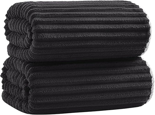40x80 Inches Bath Sheets Towels for Adults Luxury Microfiber Extra Large Bath Towels for Bathroom Super Soft Absorbent Quick Dry with Hanging Loop (Black,2PCS)