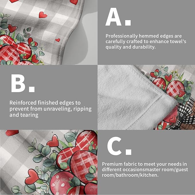 Imiss Buffalo Plaid Love Hand Towels Set of 2，Love Heart Leaves Basket Fingertip Guest Towel Holiday Farmhouse Decor Gift for Home Spa Bathroom Hotel