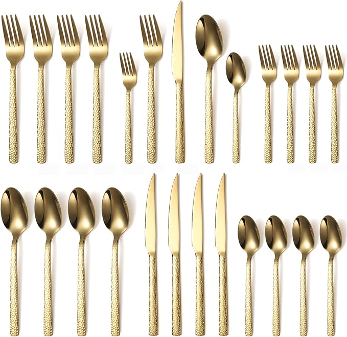 Silverware Set of 20 Stainless Steel Gold Flatware Set for 4 Kitchen Cutlery Sets Includes Forks Spoons Knives for Home Restaurant Hotel