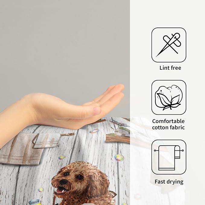 Imiss Funny Dog Hand Towel 14.4 x 28.3 Inch Cute Animal Kitchen Dish Cloths Rustic Barn Wooden Multipurpose Kitchen Washcloths Set of 2 for Bathroom Kitchen Hotel Spa Decor