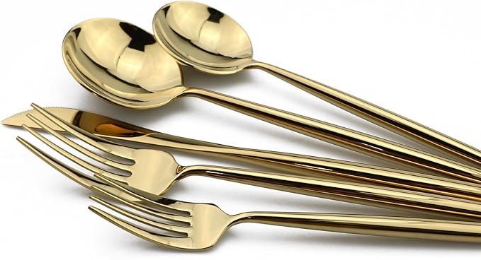 5-Pieces 18/10 Stainless Steel Silverware Set, Colorful Mirror Polishing Gold Flatware Set, Kitchen Knife Fork Spoon Utensils, Service for 1