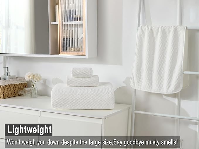 Large Bath Towels Set 30x60 Inches Super Soft Absorbent Quick Dry Luxury Microfiber Shower Towels for Bathroom -White,Pack of 6