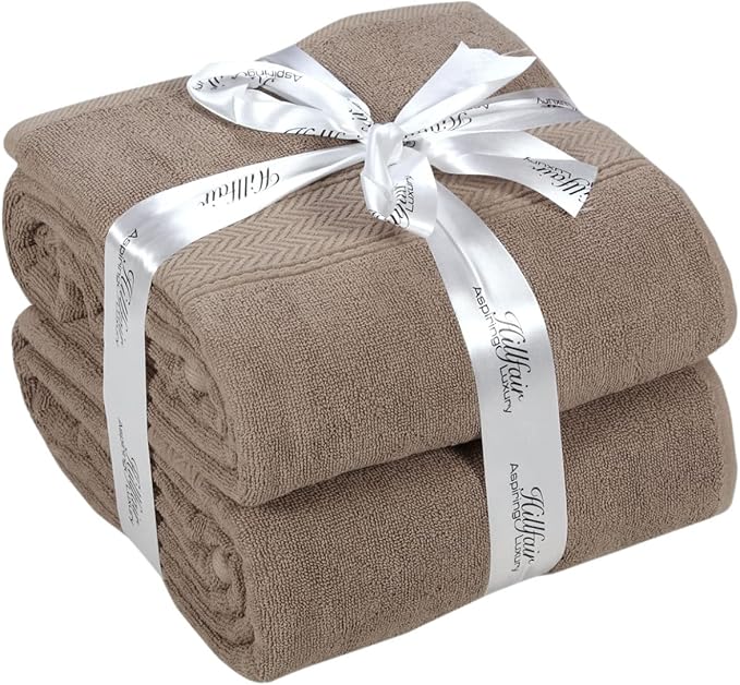 HILLFAIR 600 GSM- 40 x 80 Inches- 100% Cotton 2 Pc XXL Oversized Bath Towel Set- Soft Highly Absorbent Jumbo Bath Sheets Towels Sets- Quick Dry Oversized Bath Towel Sets for Hotel Spa Pool- Stone