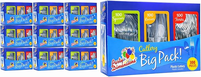 Party Dimensions 3000 Count Plastic Cutlery Combo Case, Disposable Clear Plastic Silverware Utensils Set, 1000 Forks, 1000 spoons, 1000 knives