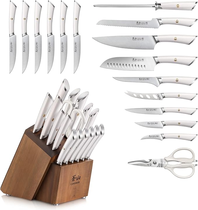 Cangshan ELBERT Series German Steel Forged Knife Block Sets (17-Piece, White)