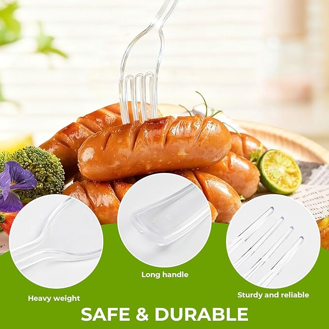 300 Count Clear Plastic Forks Disposable, Heavyweight Cutlery Sets Solid and Durable Plastic Silverware Utensils for Parties, Events and Everyday Use (Forks)
