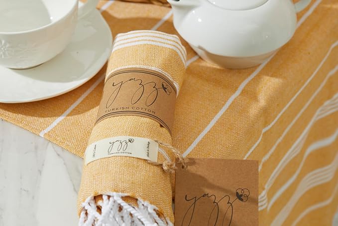 Hand Towels - Set of 2, 18" x 30" inches, Decorative Peshtemal Cotton Hand Towels for Kitchen, Bath, Guest, Face, Hair, Gym, Yoga, Dishcloth, Travel (Mustard Yellow)