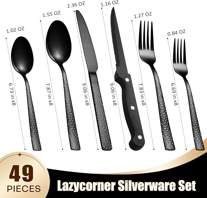 49Pcs Silverware Set with Organizer, Silver Stainless Steel Flatware Set for 8 Cutlery Utensil Sets with Steak Knives, Spoons and Forks Set, Dishwasher Safe