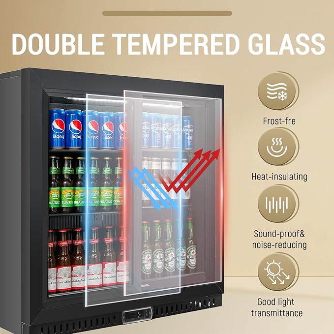 Commercial Back Bar Cooler with 2 Glass Sliding Doors, 7.4 cu.ft Under Counter Beverage Refrigerator, LED Lighting - ETL Beer and Wine Cooler for Bar, Restaurant, Garage, Office, Home