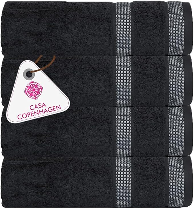 CASA COPENHAGEN Solitaire Towels, 4 Pieces Bath Towel Set- Pine Grey, 600 GSM Designed in Denmark Made of Soft Egyptian Cotton for Bathroom, Kitchen & Shower