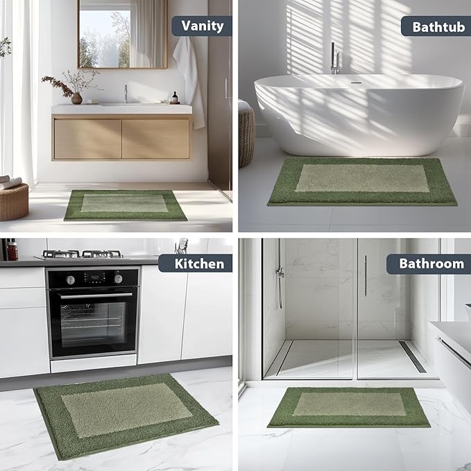 Bathroom Rugs U-Shaped 20" x 24", Non-Slip Extra Soft Absorbent Bath Rugs, Machine Washable Quick Dry Bath Mats for Toilet Base, Sage Green & Budding Green