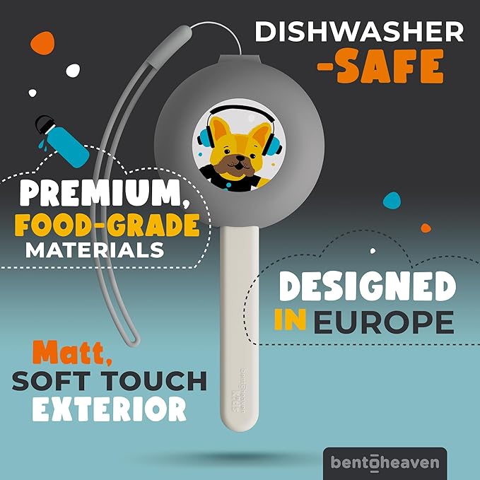 Bentoheaven Kids Travel Utensils with Case, Food-Grade Stainless Steel & BPA-Free Plastic, Travel Kid Cutlery Set, Dishwasher Safe Fork, Spoon & Case, Reusable Flatware, Silverware for Kids (Bulldog)