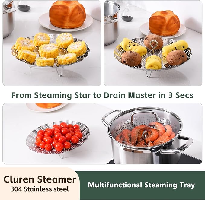 Steamer Basket for Cooking 304 Stainless Steel Entirely Thickened,Collapsible Steamer Insert for Pots, Fits Instant Pot/Skillets (6'' To 10'')