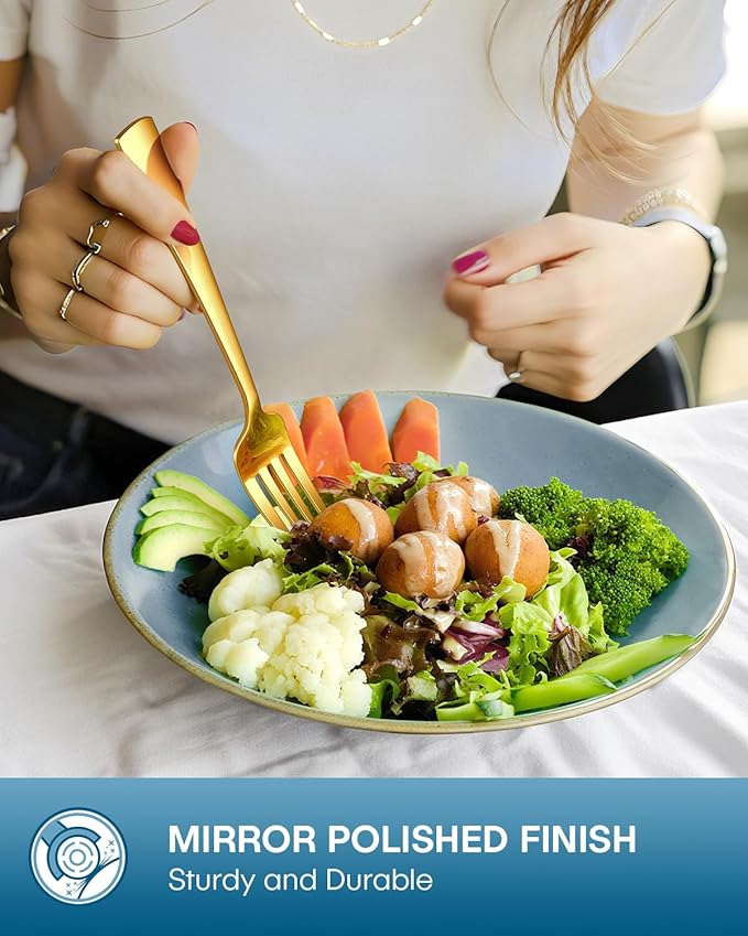 Stapava 60 Pcs Gold Silverware Set, Food-Grade Stainless Steel Flatware Sets for 12 Mirror Polished Cutlery Utensil Sets Include Dinner Knives Spoons and Forks Set Dishwasher Safe for Home Restaurant