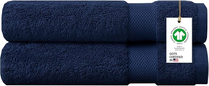 Delara 100% Organic Cotton Towels 650 GSM Plush Feather Touch Quick Dry Bath Sheet, Pack of 2 GOTS Certified, Oeko-Tex Green Certified, Organic Cotton Bath Sheet