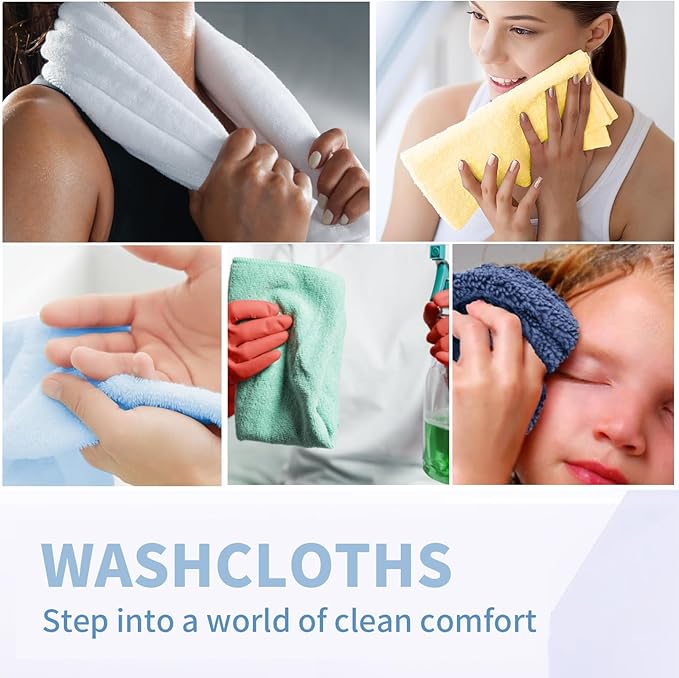 12 Pack Microfiber Coral Fleece Washcloths, Ultra Absorbent and Soft Face Towel, 12" X 11", Perfect Wash Cloths for Bathroom, Gym, Travel, Spa and Makeup