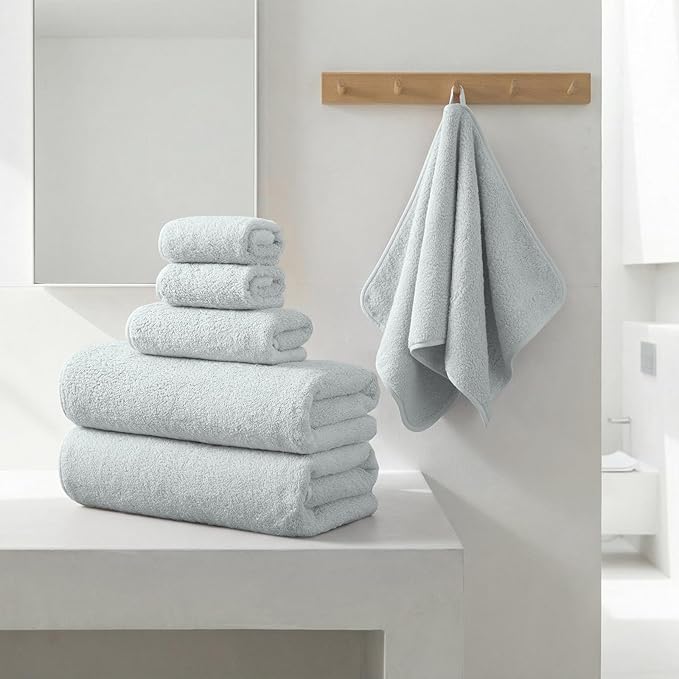 REDKISS 6-Piece Bath Towel Set, Ultra-Plush & Highly Absorbent 100% Cotton Towels for Bathroom, Grey Set Includes 2 Bath Towels, 2 Hand Towels, 2 Washcloths