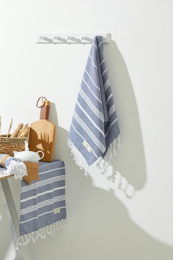 Turkish Hand Towels - Set of 2, 18" x 30" inches, Decorative Peshtemal Cotton Hand Towels for Kitchen, Bath, Guest, Face, Hair, Gym, Yoga, Dishcloth, Travel (Indigo)