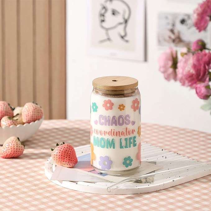 Mom Cup Gifts from Daughter and Son, Cool Gifts for Chaos Coordinator Mom, Personalized Mothers Day Gift for Mother, Thank You Mama Gift Ideas for Women - 16 oz Mama Iced Coffee Glass Cup