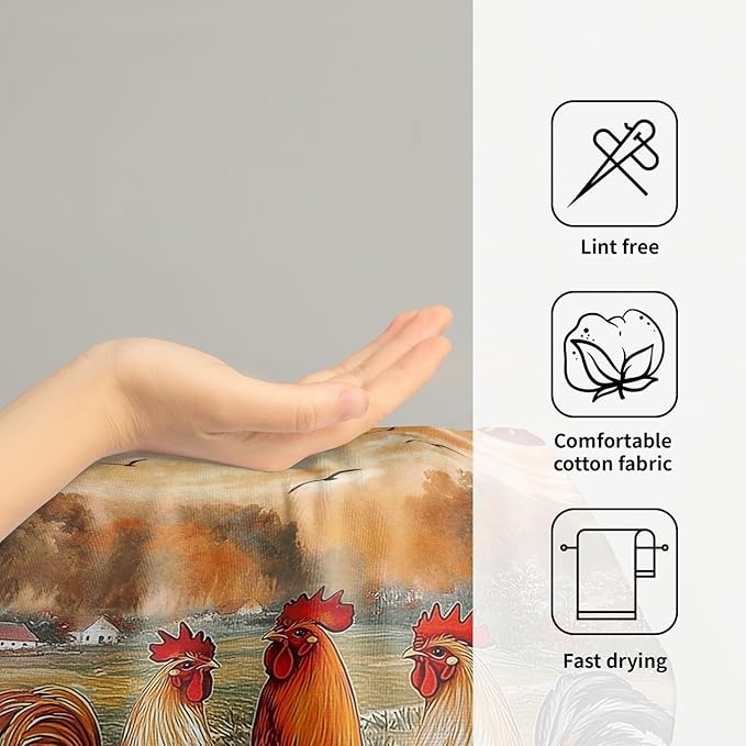 Imiss Farm Chicken Hand Towels Set of 2 Vintage Rooster Floral Bathroom Towel 14.4 x 28.3 Inch Farmhouse Rustic Kitchen Tea Dish Cloth for Guest Spa Home Housewarming Gift