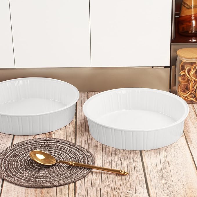Round Au Gratin Baking Dishes 33 oz, Set of 2, Porcelain Baking pan Oven Safe, Roasting Lasagna Pans, for Casserole Dish, Pie Plate, Baking, Small Plates, Au Gratin 8.7 Inch
