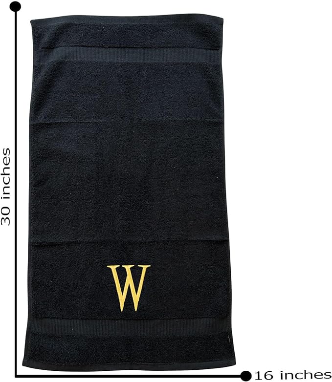 Black Luxury Hand Towel for Bathroom - Monogrammed Initial Hotel Quality Decorative Embroidered Towel for Powder Room, Spa - GOTS Organic Certified - Pack of 2, Letter W