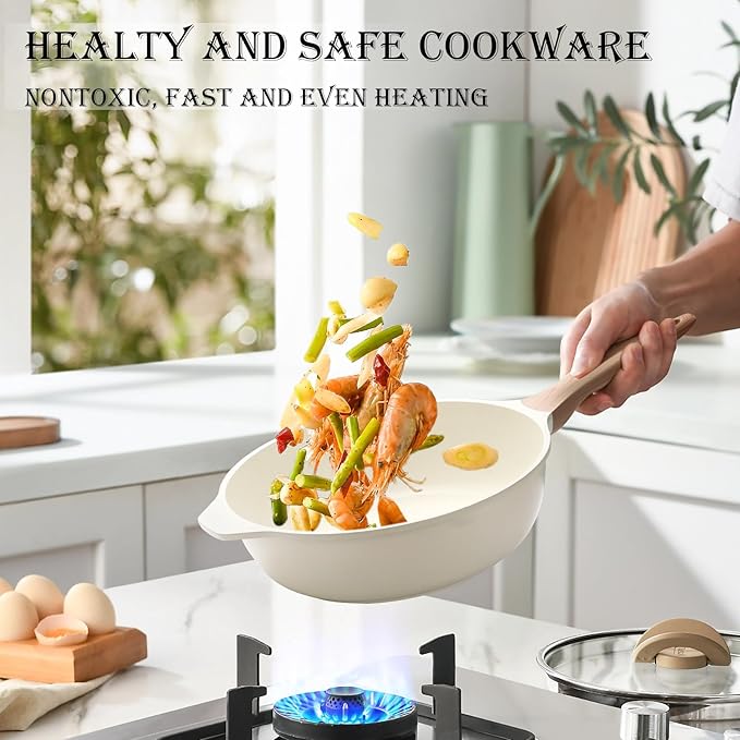 14 Pcs Pots and Pans Set, Nonstick Cookware Sets, Granite Induction Cookware Non Stick Cooking Set with Frying Pans, Saucepans, Saute Pan, Extra Large Casserole, PFAS PTFE PFOA PFOS Free