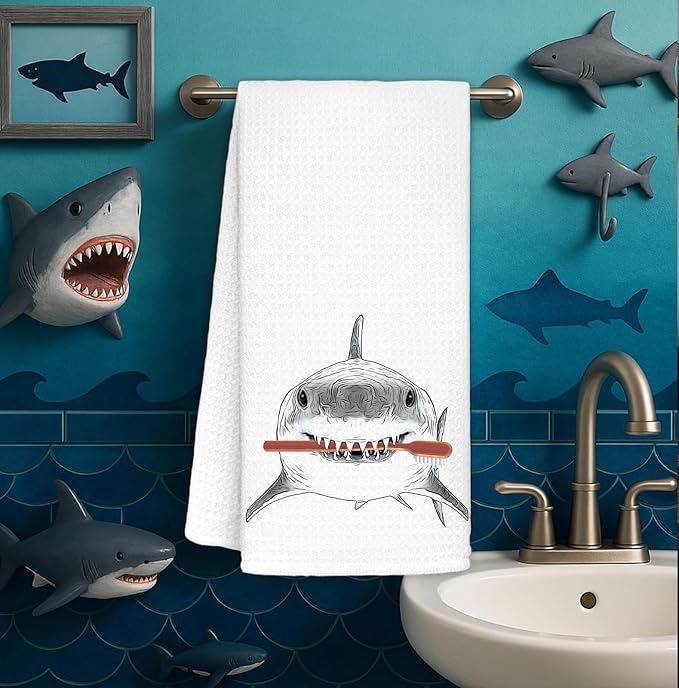 Shark Hand Towels,Toddler Bathroom Decor,Beach Towels,Coastal Beach Kids Bathroom Decor,Funny Shark Lovers Gifts 16x24 Inch