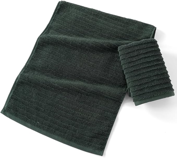 sense gnosis Forest Green Hand Towel Set of 2 Stereoscopic Striped Pattern Soft Absorbent 100% Cotton Luxury Decorative Bathroom Hand Towel 13 x 29 Inch