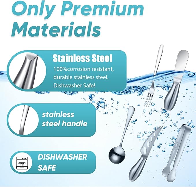 Patelai Charcuterie Board Accessories Cheese Spreader Knife Set Charcuterie Utensils Butter Knife Stainless Steel Mini Serving Tongs Spoons Appetizer Forks for Pastry Christmas(Silver,18 Pieces)