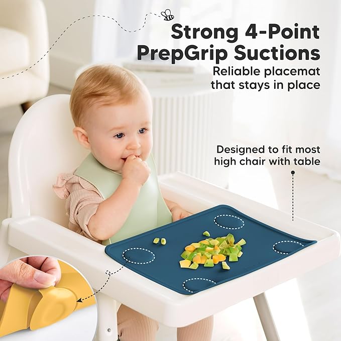 KeaBabies 2-Pack Silicone Placemats for Toddlers - 12x9 Non Slip Suction Baby Silicone Placemat for Kids Eating, Easy to Clean, Busy Travel Baby Mat for Dining Table, Food Grade/BPA-Free (Valiant)