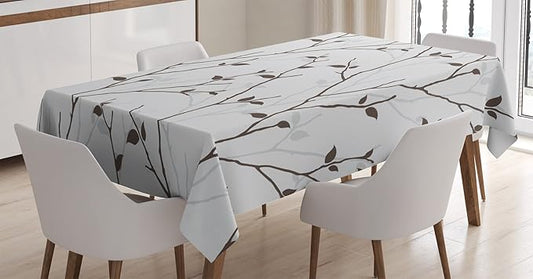 Ambesonne Leaf Tablecloth, Branches in The Fall Trees Stem Twig with Last Few Leaves Minimalistic Design Art, Rectangular Table Cover for Dining Room Kitchen Decor, 52" X 70", Grey Brown