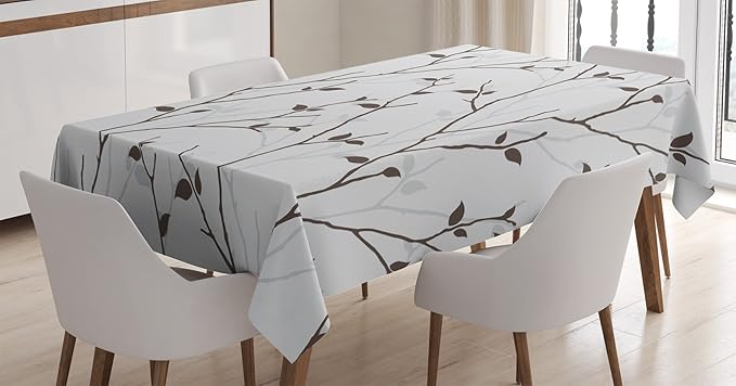 Ambesonne Leaf Tablecloth, Branches in The Fall Trees Stem Twig with Last Few Leaves Minimalistic Design Art, Rectangular Table Cover for Dining Room Kitchen Decor, 60" X 90", Grey Brown