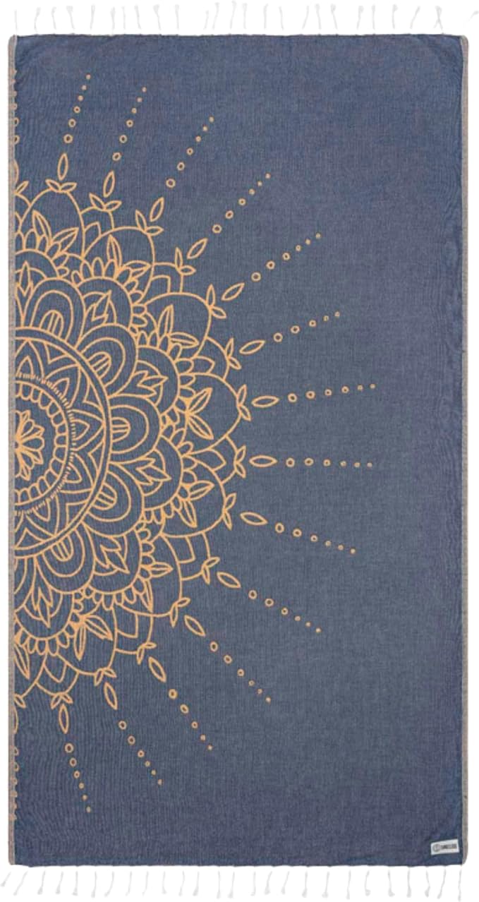 Sand Cloud Turkish Beach Towel - Sand Free - 100% Organic Turkish Cotton Yarn - Quick Dry Towel for Beach, Picnic, Blanket or Bath Towel - As Seen on Shark Tank - Flower Mandala Navy