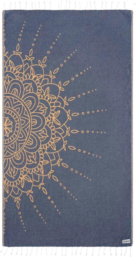 Sand Cloud Turkish Beach Towel - Sand Free - 100% Organic Turkish Cotton Yarn - Quick Dry Towel for Beach, Picnic, Blanket or Bath Towel - As Seen on Shark Tank - Flower Mandala Navy