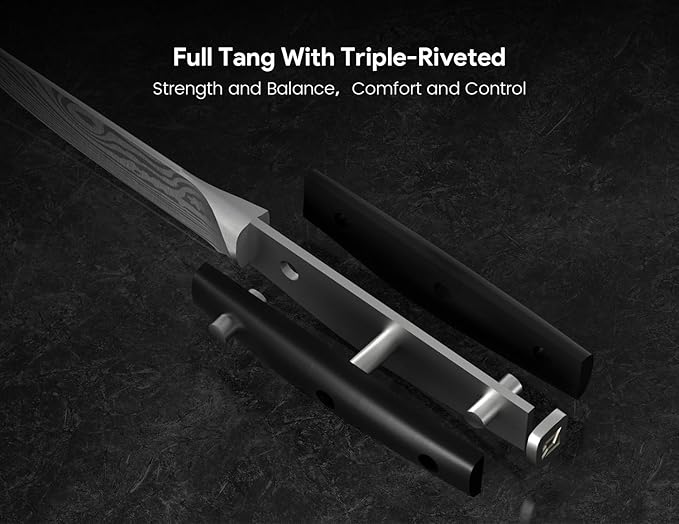 Steak Knives Set of 4, 4.5 Inch Non Serrated Dinner Knife, Forged German Steel Damascus Pattern Straight Edge Meat Knife with Full Tang Handle, Dishwasher Safe, Ideal for Gift