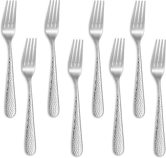 KEAWELL Premium 8-Piece Louise Hammered Fork Set, 18/10 Stainless Steel, Fine Fork Set with Round Edge, Brightly-Mirror polished, Dishwasher Safe. (8, 7.28" Salad Forks)