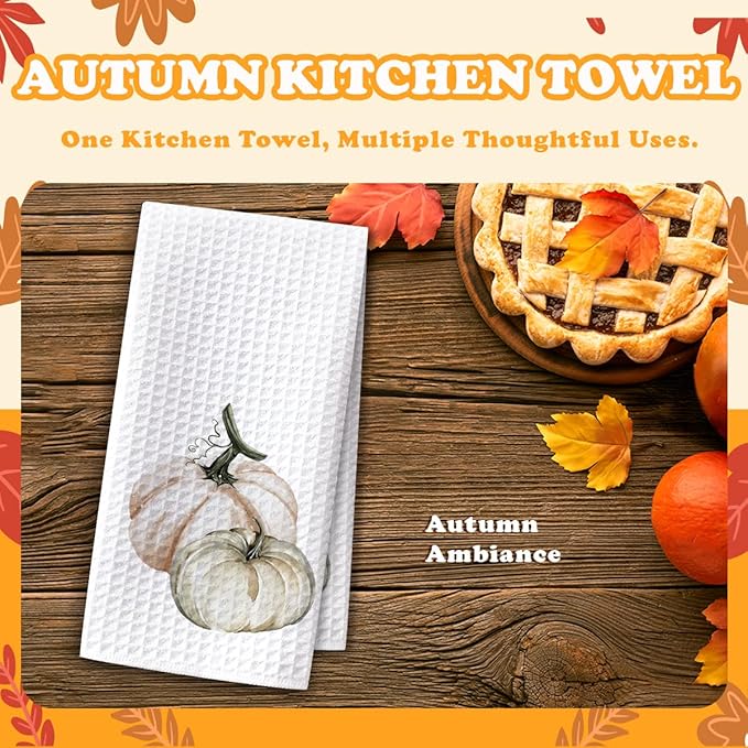Pumpkin Fall Kitchen Towels, Farmhouse Autumn Dish Hand Towels Microfiber Waffle Weave 16x23.5 Inch, Rustic Thanksgiving Halloween Fall Decor for Kitchen Bathroom-C08