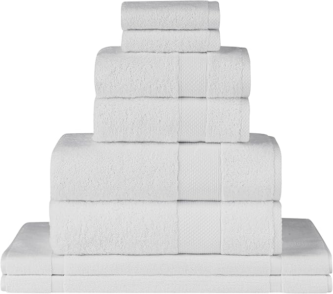 Towels Beyond - 8 Piece Luxury Towel Set, 100% Turkish Cotton, Includes 2 Bath Towels, 2 Hand Towels, 2 Washcloths & 2 Bath Mats, Highly Absorbent & Comfy Towels for Hotels & Spa | (White)