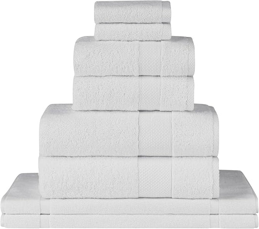 Towels Beyond - 8 Piece Luxury Towel Set, 100% Turkish Cotton, Includes 2 Bath Towels, 2 Hand Towels, 2 Washcloths & 2 Bath Mats, Highly Absorbent & Comfy Towels for Hotels & Spa | (White)