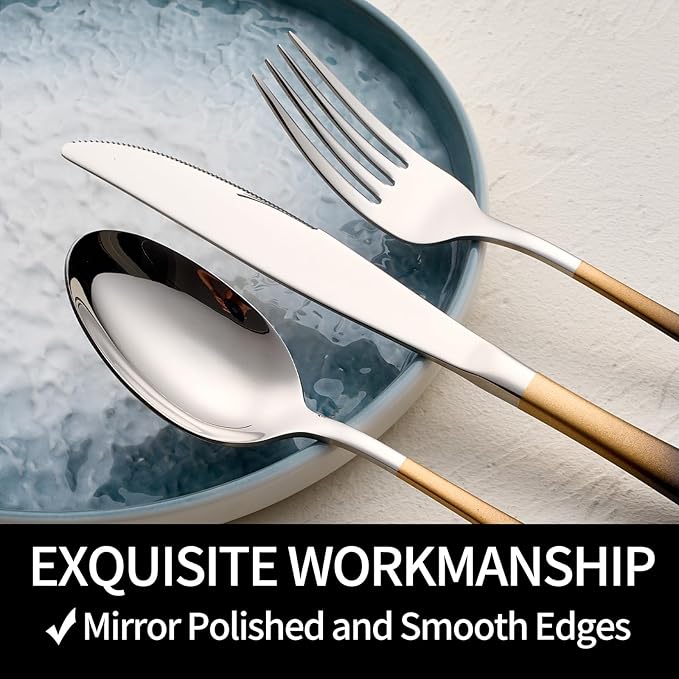 20-Pieces Black gold Silverware Sets for 4,Black gold Handle Stainless Steel Cutlery Set, Include Forks Spoons and Knives Set, Dishwasher Safe Utensil Sets for Home Restaurant