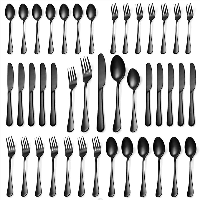 20 Pcs Black Silverware Set, Stainless Steel Flatware Set for 4, Food-Grade Cutlery Set, Mirror Polished Tableware Eating Utensils Set for Home Kitchen, Include Knife Fork Spoon Set, Dishwasher Safe