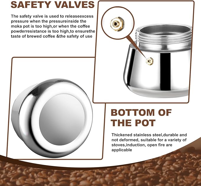 9 Cup Stovetop Espresso Maker Stainless Steel Moka Pot Stove Top Percolator Italian Coffee Makers Capable Mocha Greca Machine Cafe Classic Induction Cookers for Home and Camping 450ml 15oz