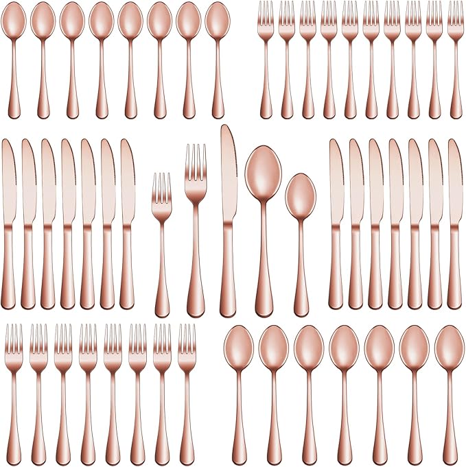 40 Pcs Rose Gold Silverware Set Service for 8, Premium Stainless Steel Flatware Set, Cutlery Utensil Set, Durable Home Kitchen Eating Tableware Set, Include Fork Knife Spoon Set, Dishwasher Safe