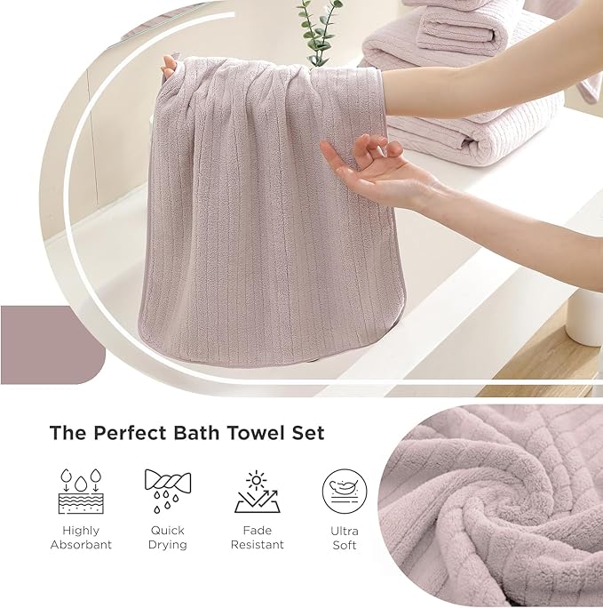 18 Piece Family Bath Towel Set Include 6 Bath Towels,6 Hand Towels and 6 Washcloths Soft Bathroom Towel with Hanging Loops,Highly Absorbent Quick Dry Towels Set for Bathroom,Hotel and Spa-Light Purple