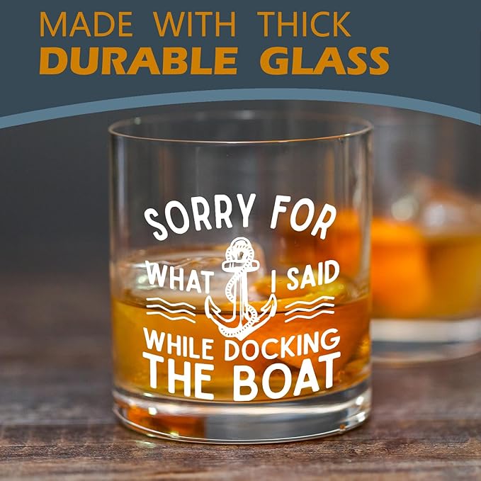 kunlisa Boat Gifts Whiskey Glasses, Boat Captain Gifts, I'm Sorry for What I Said While Docking the Boat 10 oz Drinking Rocks Glasses for Men Whisky Cocktail Scotch Bourbon Liquor